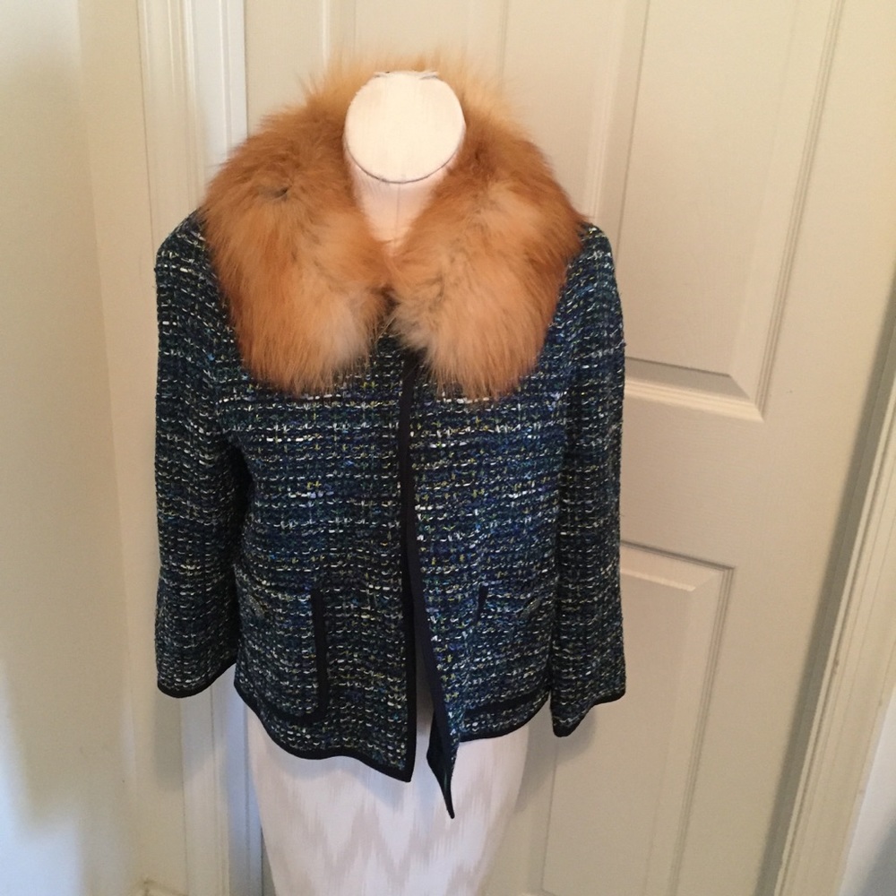 St. John Couture jacket blue with fox collar 8